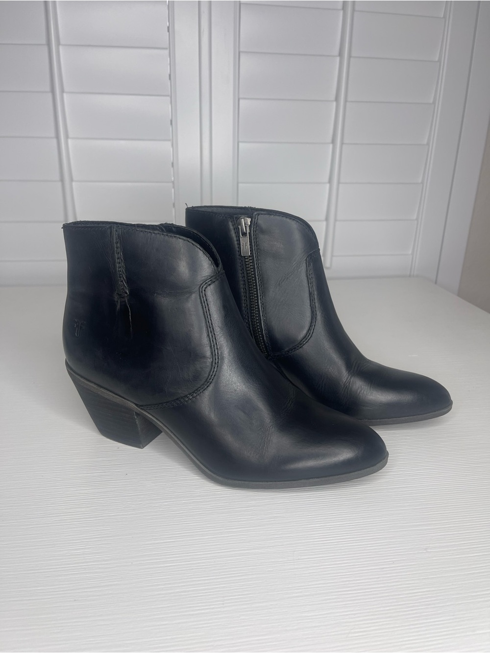 Frye Jennifer Black Leather Ankle Boots with Side Zip